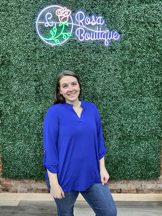 Dear Scarlett 3/4 Sleeve Lizzy Blouse - Royal Blue