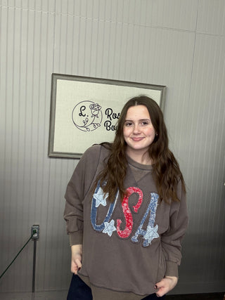 Easel USA Mocha Pullover Sweatshirt – Cozy Boutique Favorite
