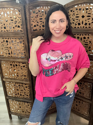 Fantastic Fawn French Terry Short Sleeve Top w/ Yeehaw Design