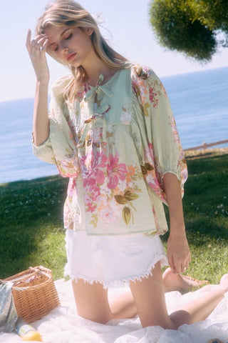 Floral Tie Neck Blouse – Soft, Easy & Effortless