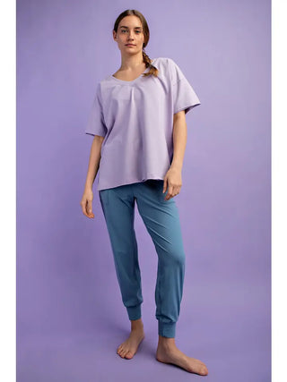 Rae Mode- Lavender V-Neck Reversible Short Sleeve Top