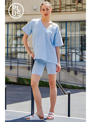 Rae Mode- Dusty Blue V-Neck Reversible Short Sleeve Top