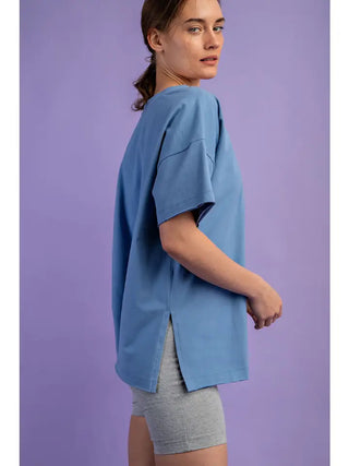 Rae Mode- DK Chambray V-Neck Reversible Short Sleeve Top