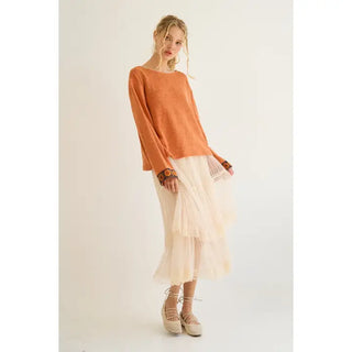 The Greii - Boho Bloom Knit Top - Burnt Orange