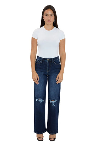 RFM Hailey 1 Button High Rise Wide Leg Jeans - Light Blue