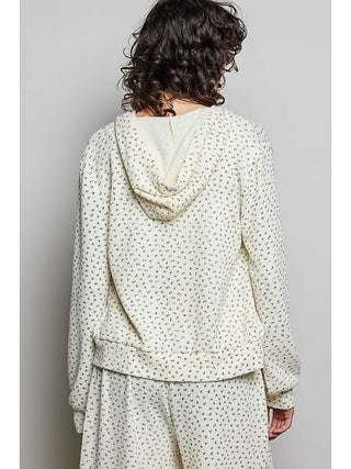 Pol - Lace Trim Loop Zip Up Floral Hoodie Jacket Top