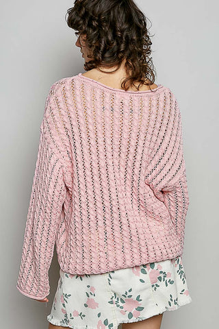 POL Open Knit Lightweight Sweater- Soft Pink