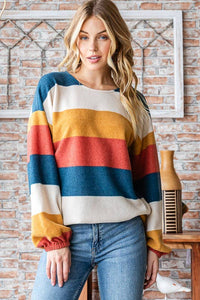 HEIMISH - LONG PUFF SLEEVE ROUND NECK STRIPE TOP