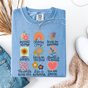 Festivitees - Inspirational Flowers and Rainbow Graphic Tee