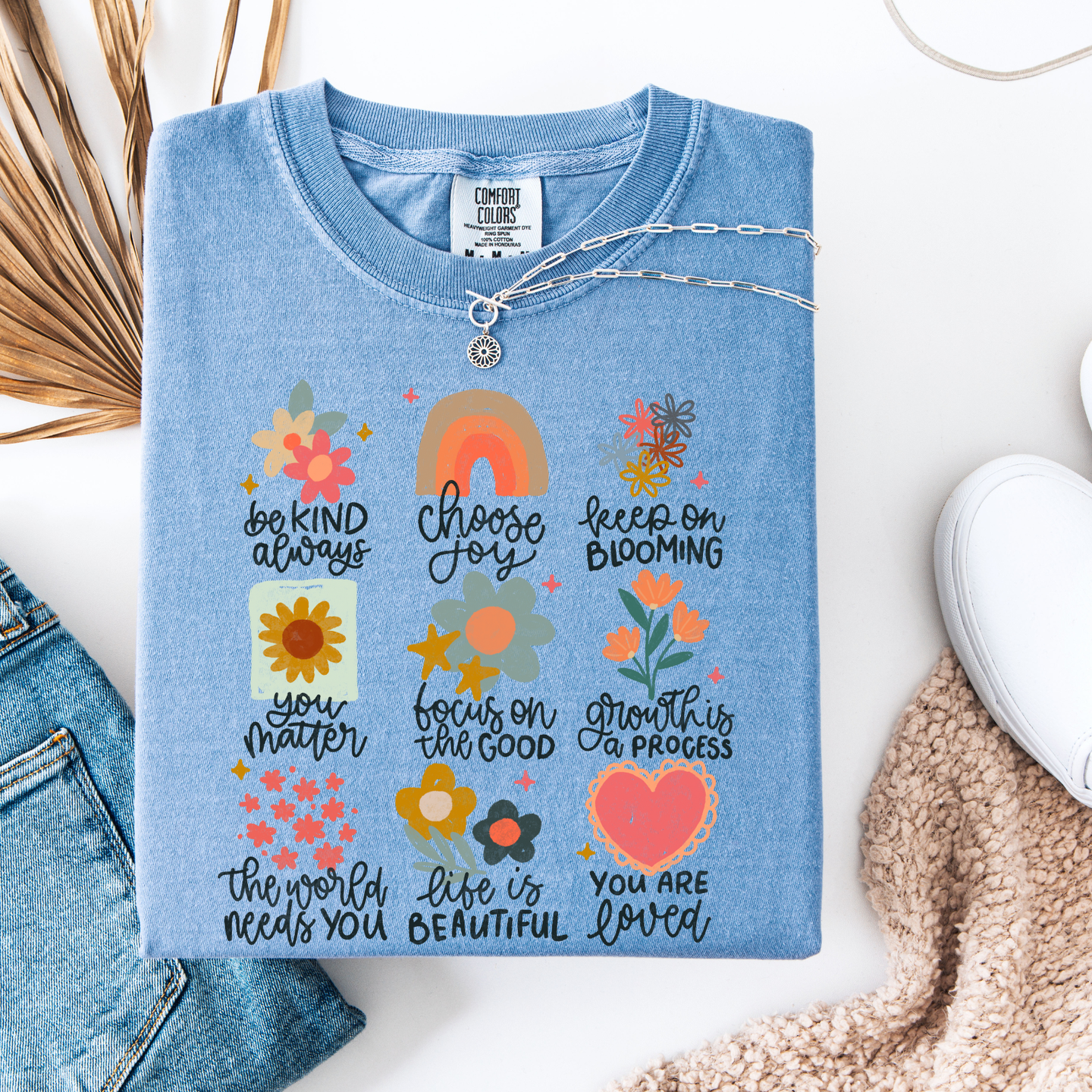 Festivitees - Inspirational Flowers and Rainbow Graphic Tee