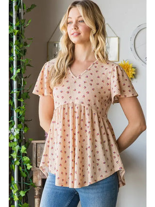 Heimish - Babydoll Top - Taupe Multi-Colored