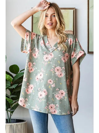 Heimish Olive Floral V-Neck Top