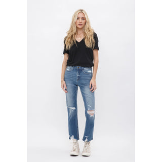MICA High Rise Ankle Straight Jeans with Slit Detail – Light Wash | Boutique Denim