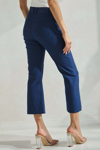 Yelete Classic Solid Straight Leg Crop Pants Denim Blue