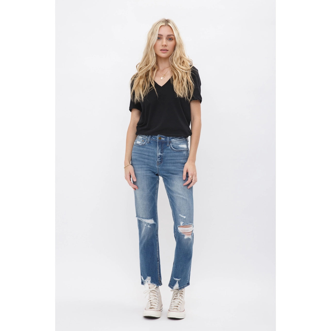 MICA DENIM HIGH RISE ANKLE STRAIGHT W/ SLIT DETAIL