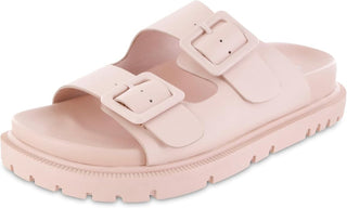 MIA Shoes Gen Sandals – Blush Pink Neutral Dual-Buckle Comfort Slides