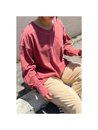 Rae Mode Oversized V-Neck Long Sleeve Tee Winter Berry