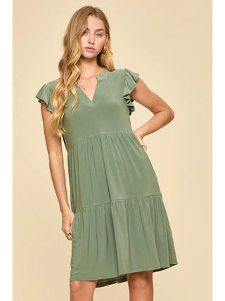 Dear Scarlett Flutter Sleeve Tiered Dress- Pistachio