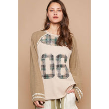 Load image into Gallery viewer, POL Clothing - Plaid Patch “06” Graphic Raglan Top
