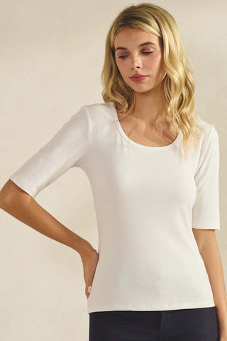 Yelete Pure Comfort Modern Mid Sleeve Ribbed Fitted Top White