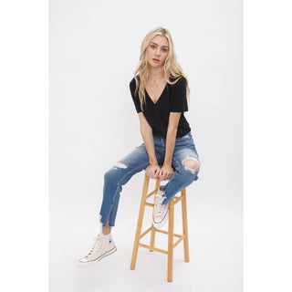 MICA High Rise Ankle Straight Jeans with Slit Detail – Light Wash | Boutique Denim