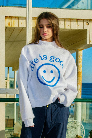 BUCKETLIST Exactly Where you Need to Be Reversible Graphic Mock-Neck Crop Sweatshirt