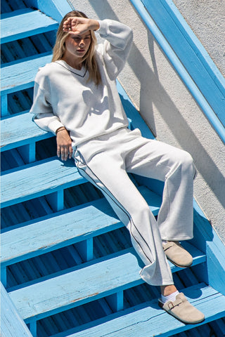 Modal Scuba V-Neck Top | Lightweight 4-Way Stretch Lounge & Everyday Wear Heathered Grey