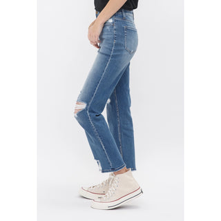 MICA High Rise Ankle Straight Jeans with Slit Detail – Light Wash | Boutique Denim