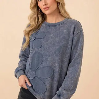 Heimish - Oversized Floral Stitch Sweatshirt - Denim