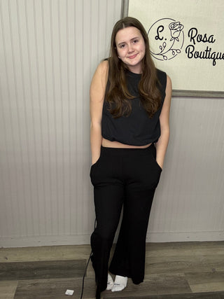 Grace + Emma Ribbed Lounge Pants- Black