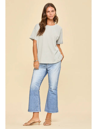 Andree by Unit Waffle Knit Short Sleeve Top - Pearl Grey