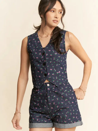 Davi & Dani - Denim V Neck Vest with Button Closure