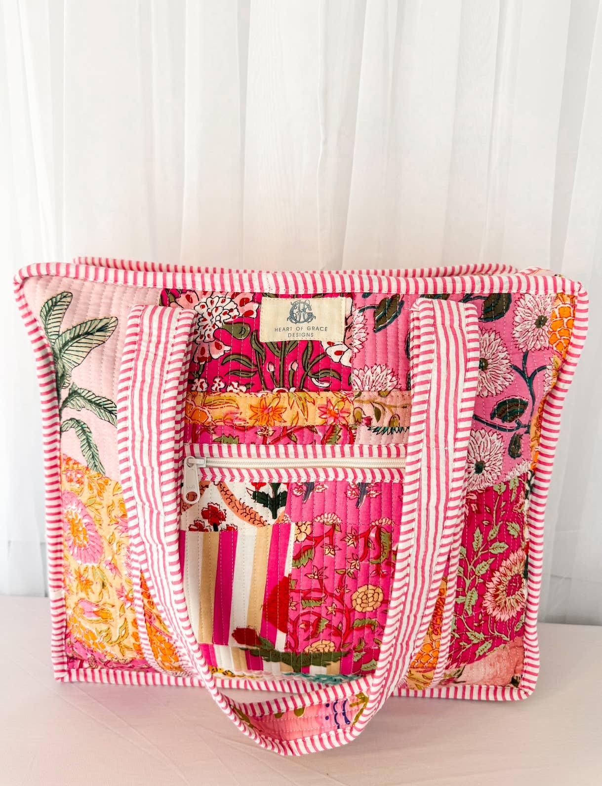Heart of Grace - Pink City | Large Quilted Zipper Tote Bag 