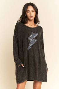 Davi & Dani - THUNDER DENIM BUTTON DETAIL POCKET T SHIRT DRESS