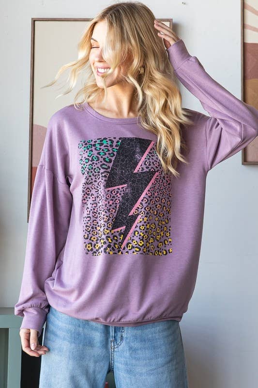 HEIMISH - LONG PUFF SLEEVE SOLID LIGHTNING PRINT TOP