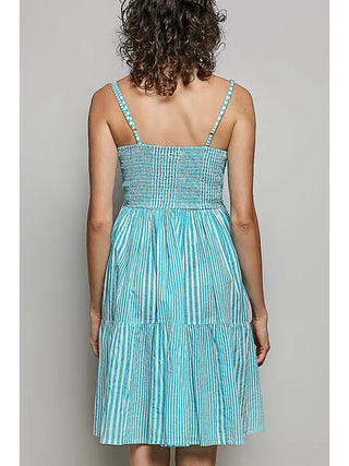 POL - Striped Pattern Sleeveless Spangle Embroidered Dress