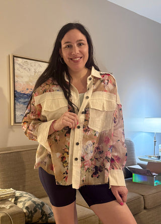 POL - Roomy Fit Printed Shirt - Cream Multi-Colored