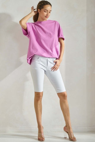 YELETE OVERSIZE ROUND NECK COTTON SOFT T-SHIRT- Orchid