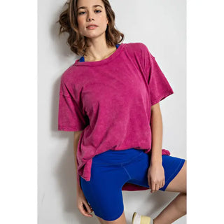 Rae Mode - Magenta Mineral Washed Short Sleeve Top with Side Slit