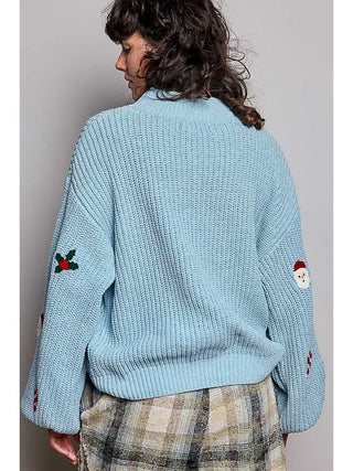 Pol - Ugly Christmas Sweater Cozy Chenille Mock Neckline Top
