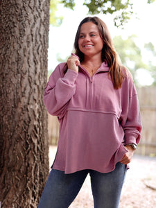 Ready or Not Waffle Quarter Zip – Dusty Rose