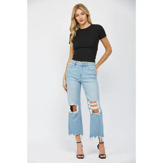 Mica Denim 90S Vintage Crop Flare - Dusty Indigo