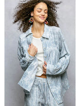 Load image into Gallery viewer, POL - Blue Stripe Striped Raglan Long Sleeve Woven Shirt Top
