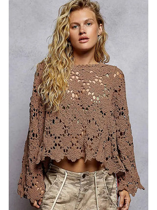 Pol - Textured Chenille Sweater Loose Fit Crochet Top