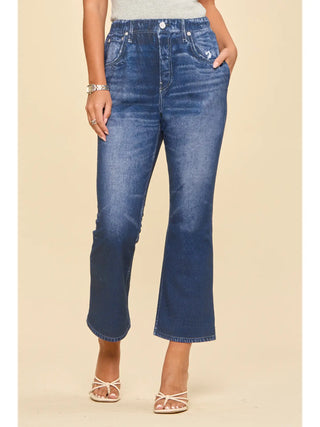 Dear Scarlett Pull-On Cropped Flare Jeans - Dark Denim