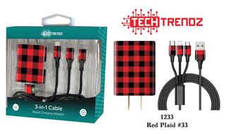Tech Trendz Quick Charging All In One Set - Red Plaid