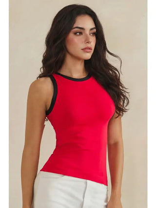 Yelete - Seamless Reversible High Neck Tank Top - Red/Black