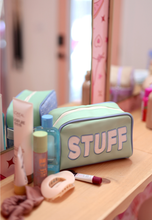 Load image into Gallery viewer, Jadelynn Brooke - Handle Cosmetic Bag - &#39;Stuff&#39; Embroidered (Pistachio/Cream)
