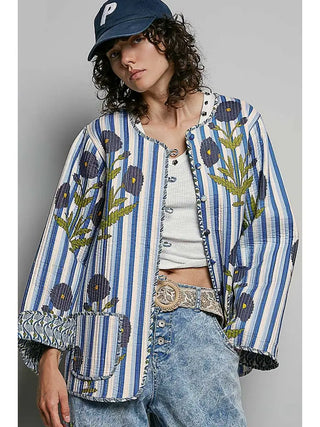 Pol - Botanical Pattern Quilted Cardigan Jacket