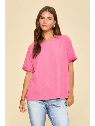 Andree by Unit Waffle Knit Short Sleeve Top - Pink